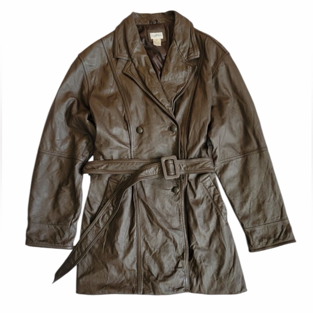 Vintage TOGETHER 80s 90s brown leather bomber moto biker jacket coat oversized L